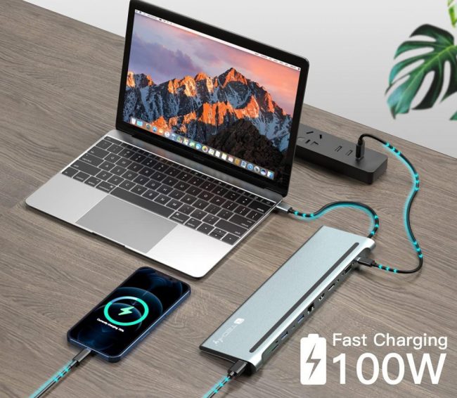 12-in-1 Docking Station: Connect USB, HDMI, DisplayPort, Ethernet, SD Card and more devices