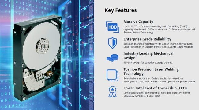 Toshiba MG10 20 Terabyte Hard Drive: 10 helium platters and FC-MAMR technology to increase capacities