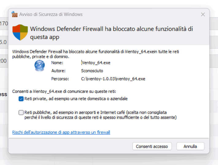 Windows firewall configuration with iVentoy