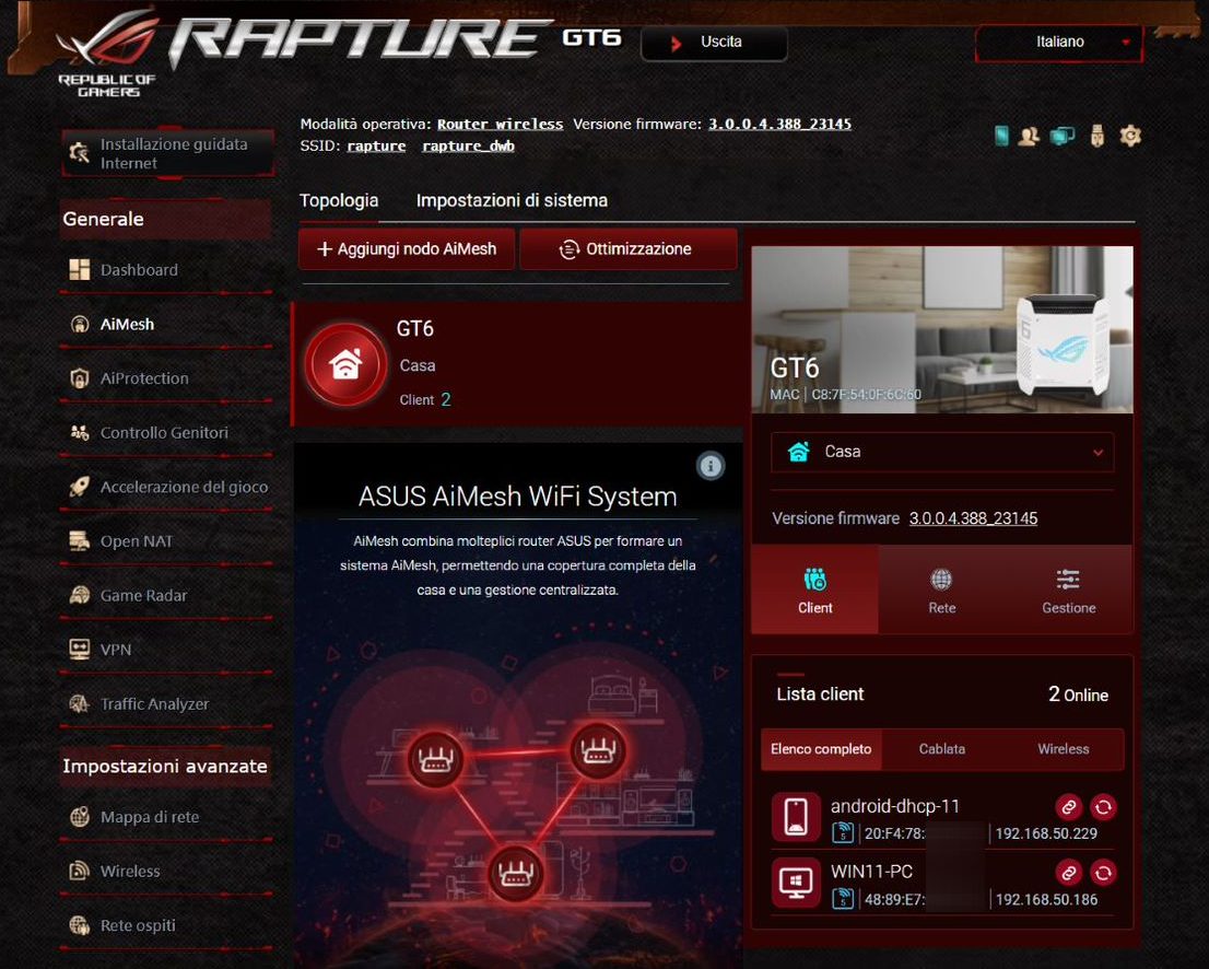 ASUS ROG Rapture GT6: Web main interface