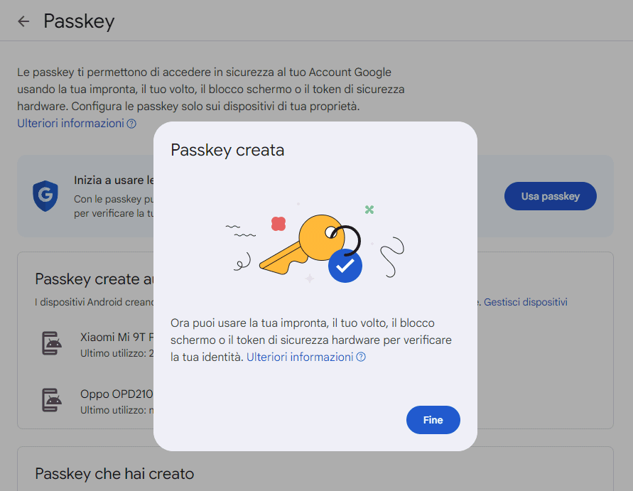 Google account passkey creation