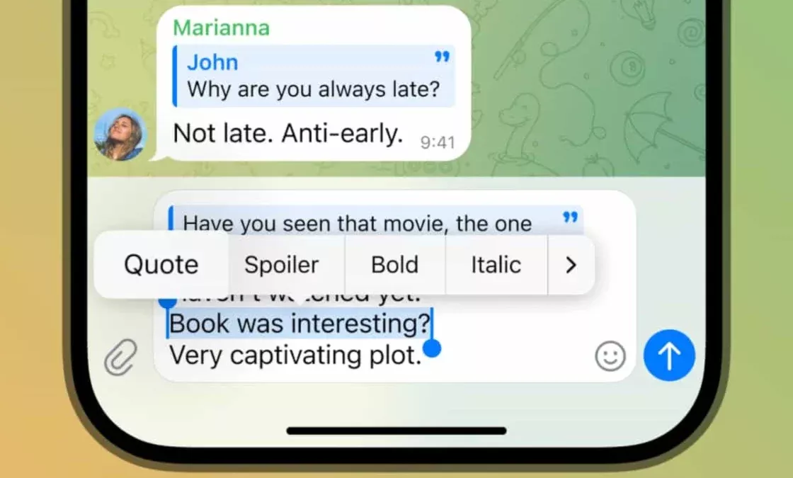 Telegram, updating replies in chat and more