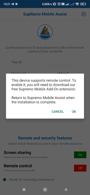 Android remote control add-on installation