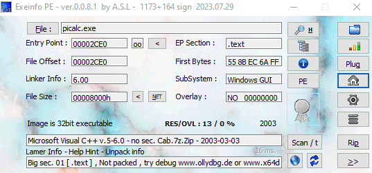 Exeinfo PE executable file information
