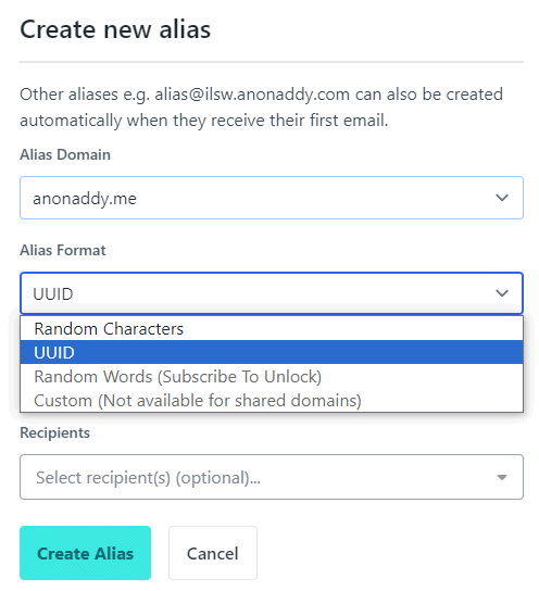 Create disposable email aliases with Addy.io