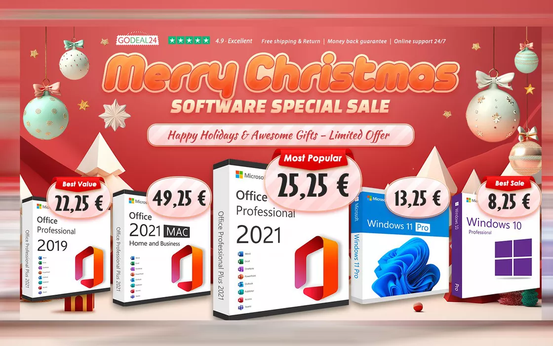 Christmas surprise from Godeal24!  Office 2021 Pro from €15.05 and Windows 11 Pro from €13.25
