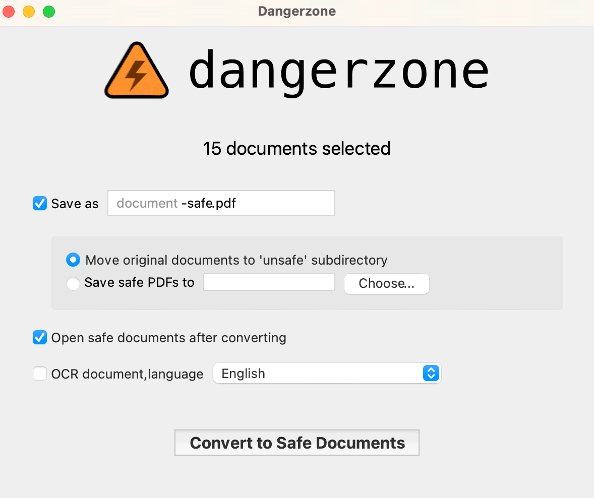Safe PDF conversion with Dangerzone