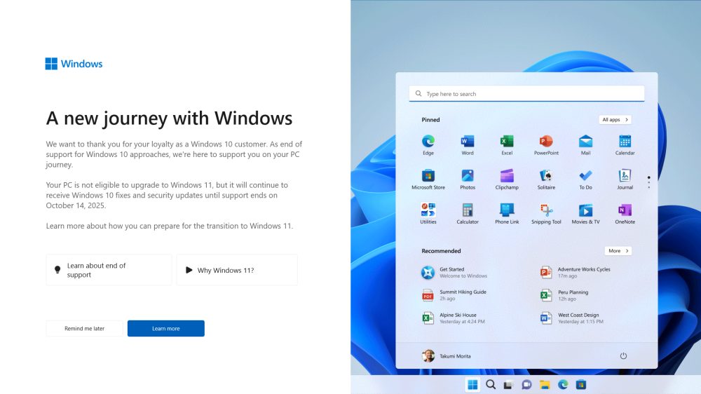 Banner Windows 10 migration Windows 11 PCs not compatible