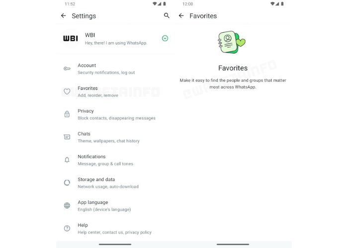 WhatsApp, update: "Favorites" function for contacts and groups