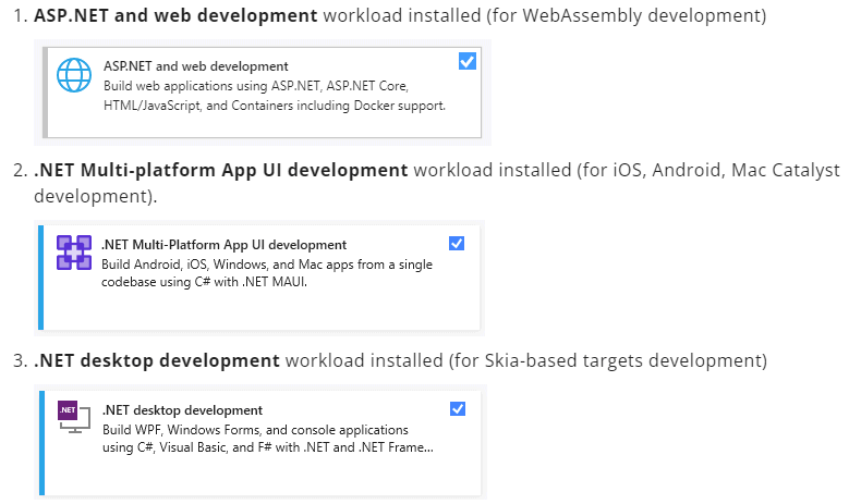 One Platform, Visual Studio installation to create .NET programs