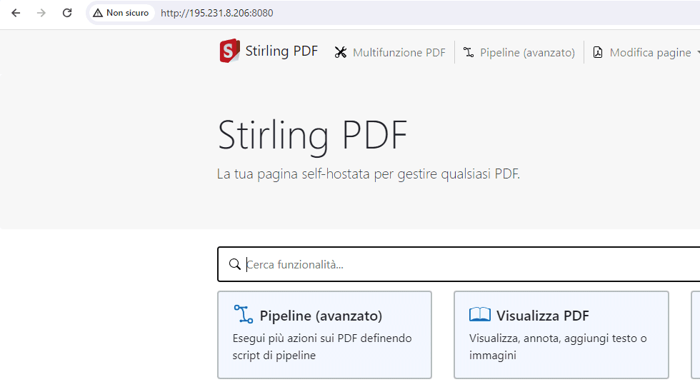 Stirling-PDF web interface address